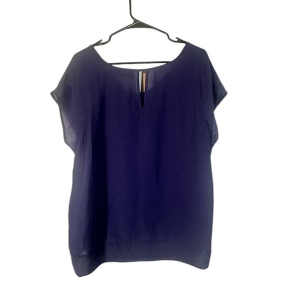 DKNY Navy Blue Short Sleeve V-Neck Jeweled Front Sparkle Women Sz XL - Picture 2 of 9